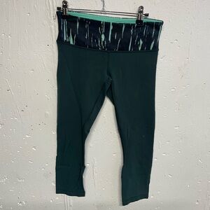 Reversible Lululemon Athletica Dark Green Leggings with Patterned Waistband